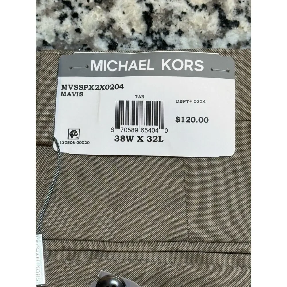 NWT $120 Michael Kors Mavis Stretch Classic Fit Tan Dress Pants Sz 38x32